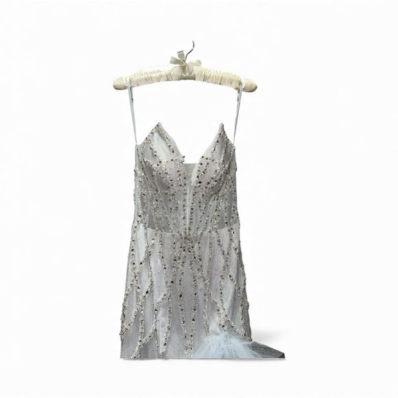 Glamorous White and Silver Prom Dress - Picture 2 of 5